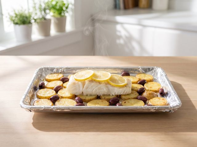 Sheet Pan Cod with Lemon Potatoes & Olives