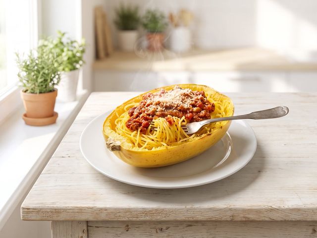 Microwave Spaghetti Squash with Meat Sauce